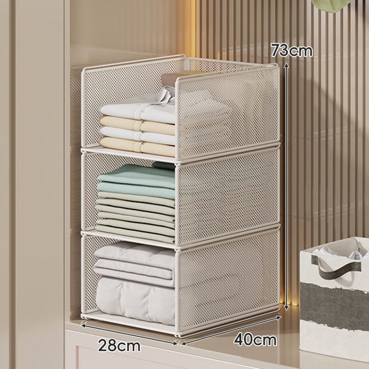Vertical Stackable Mesh Closet Storage Tower with Four Pull-Out Ventilated Drawers