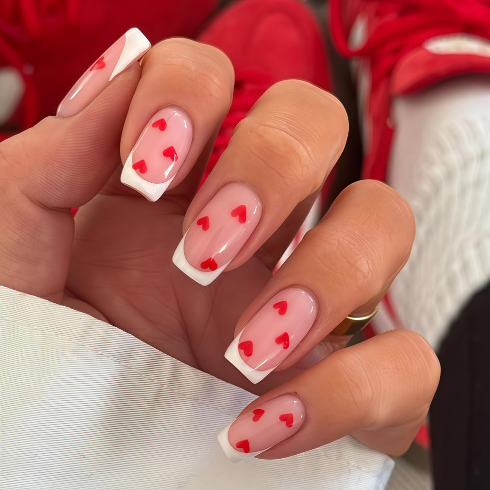Artificial nails with romantic heart motifs Stornfield