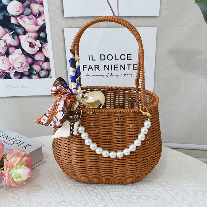 Chic Woven Handbag with Pearl Accent Stornfield