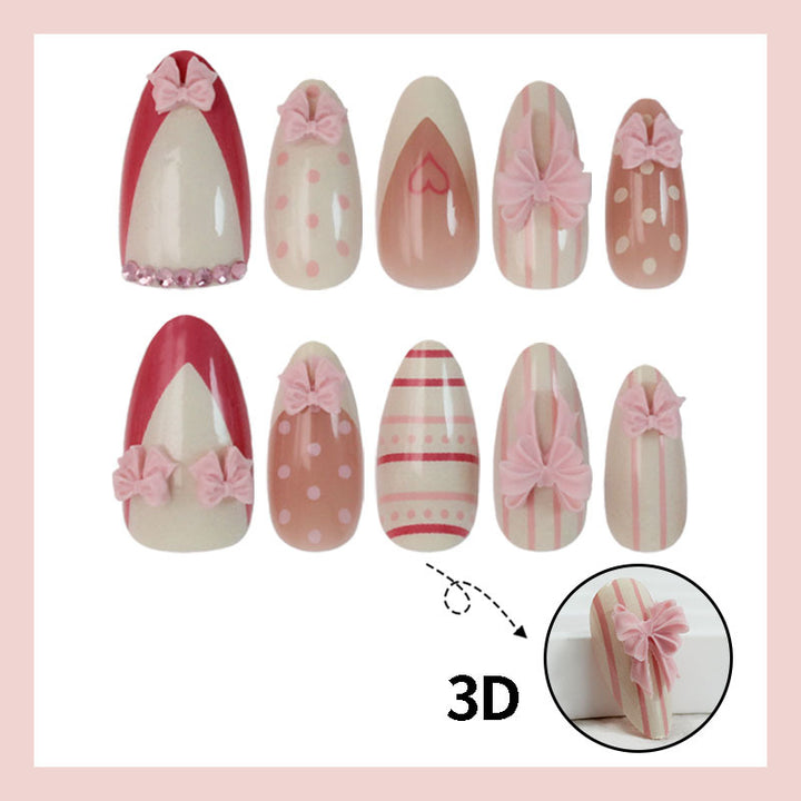 Nail art set with romantic bow and heart motifs Stornfield