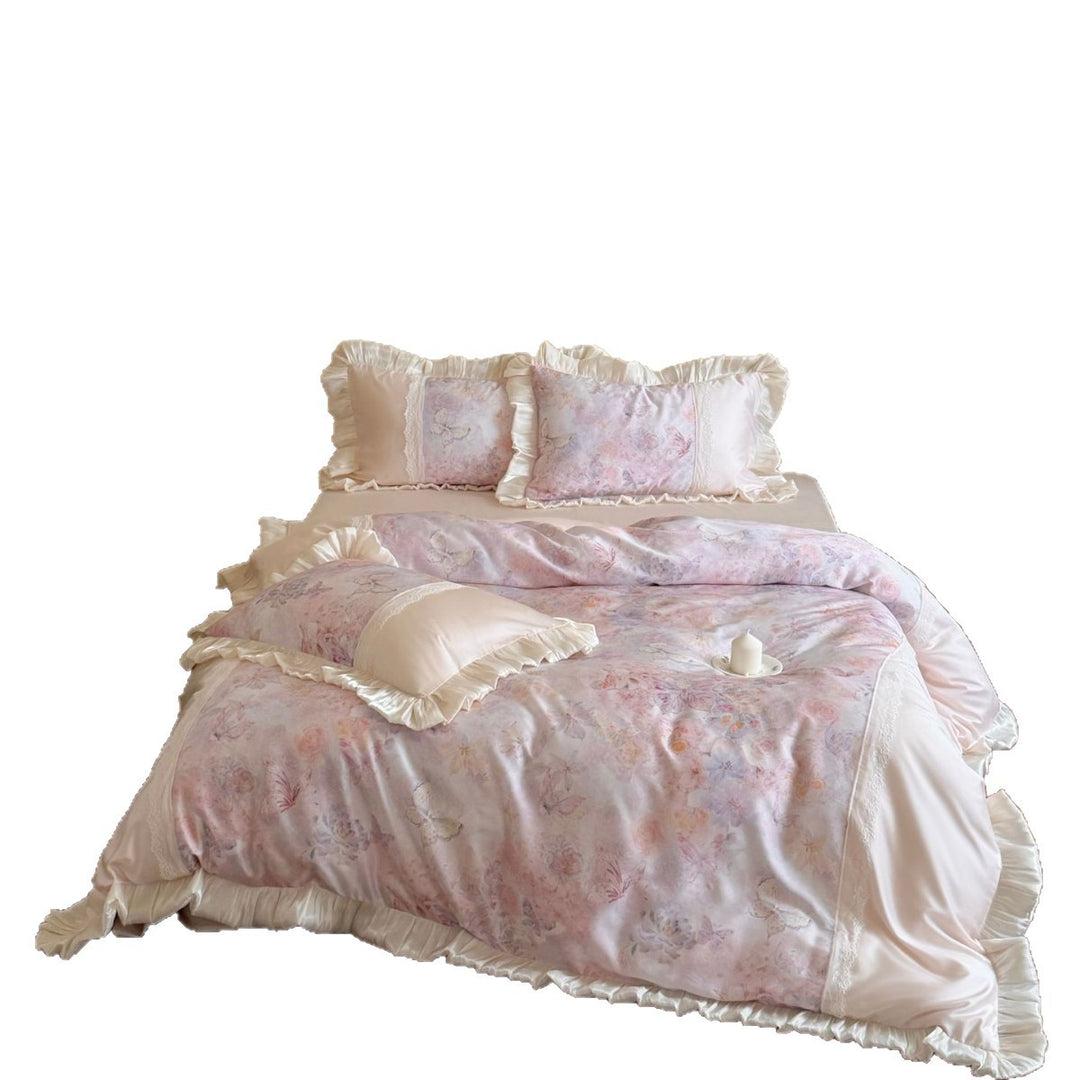 Luxury Floral Ruffle Duvet Cover Set with Lace Trim