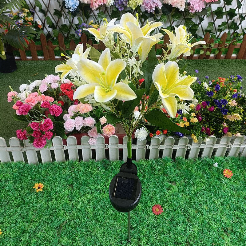 Solar-Powered Lifelike Lily Bloom Landscape Stake With Micro-LED Cluster And Telescopic Ground Spike Stornfield