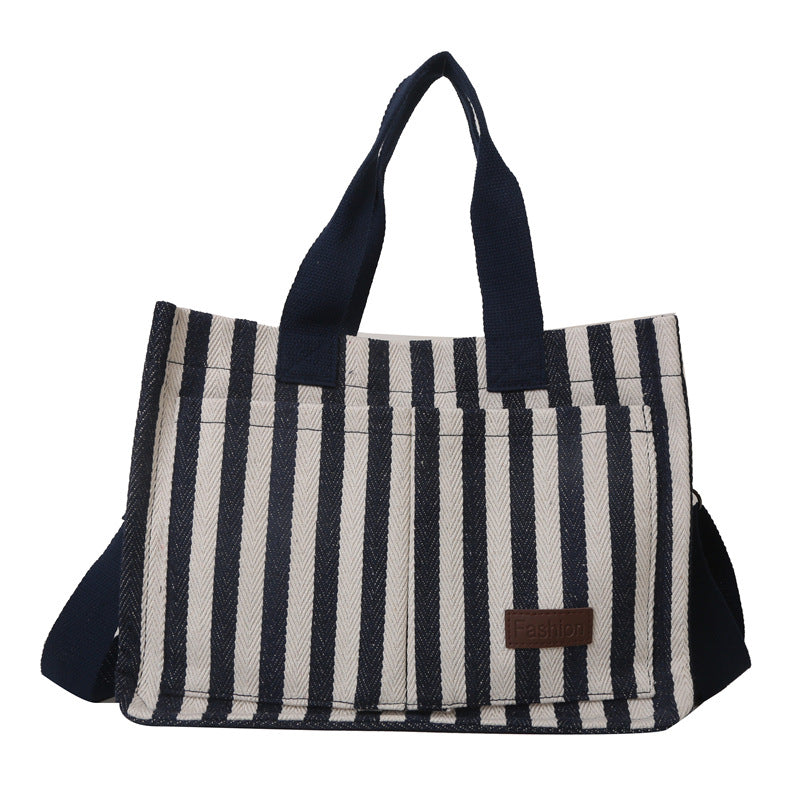 Stylish Striped Canvas Tote Bag