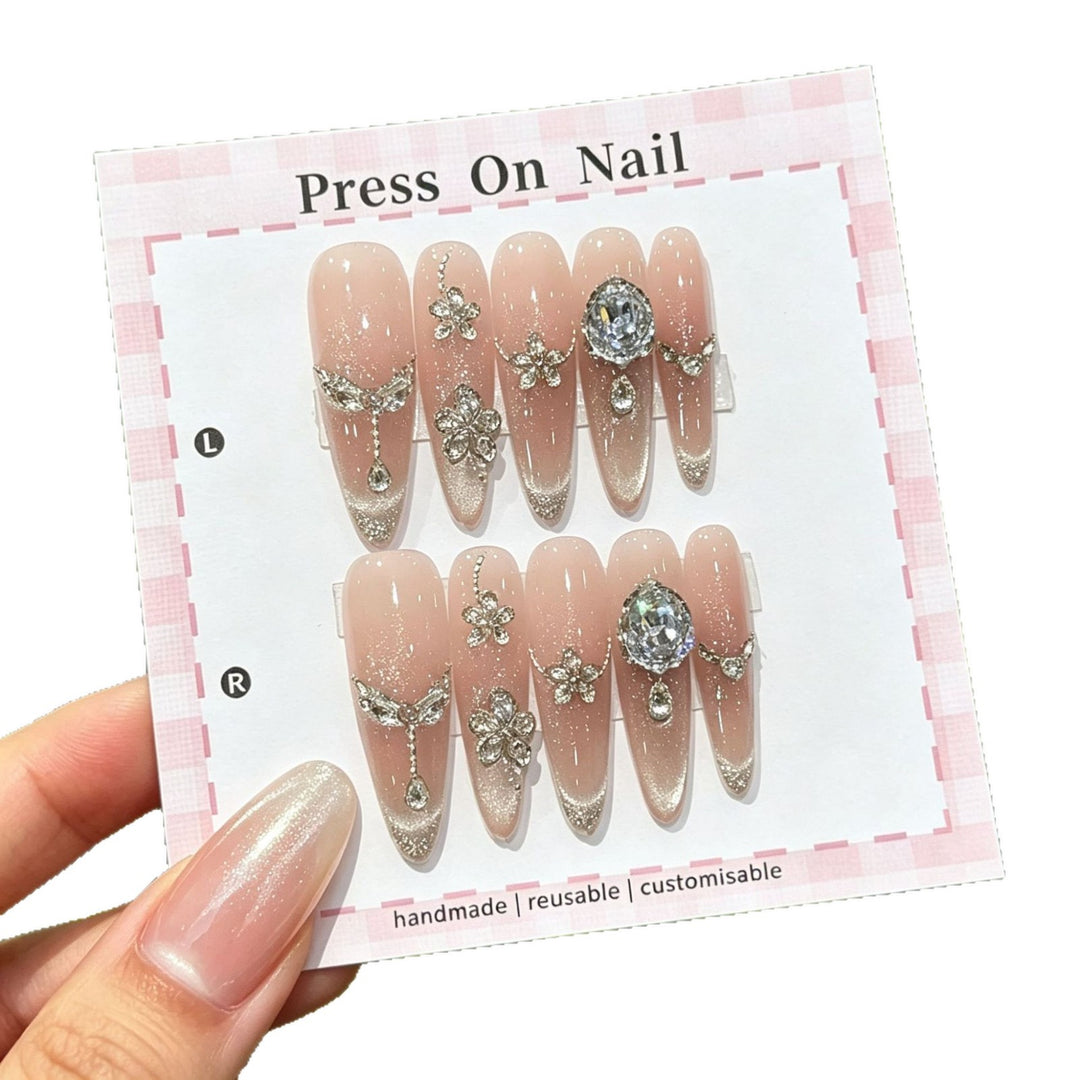 Artistic Press-On Nail Set with Floral and Patterned Designs