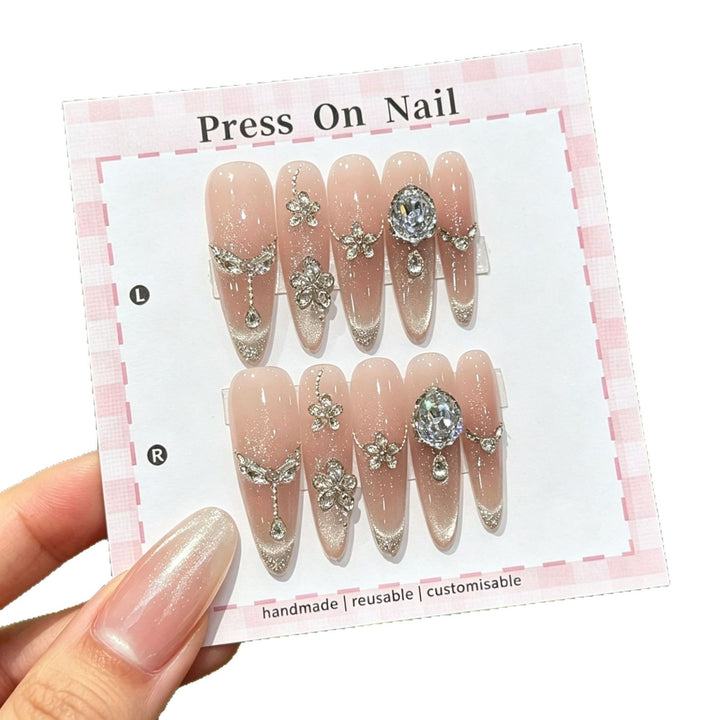 Artistic Press-On Nail Set with Floral and Patterned Designs