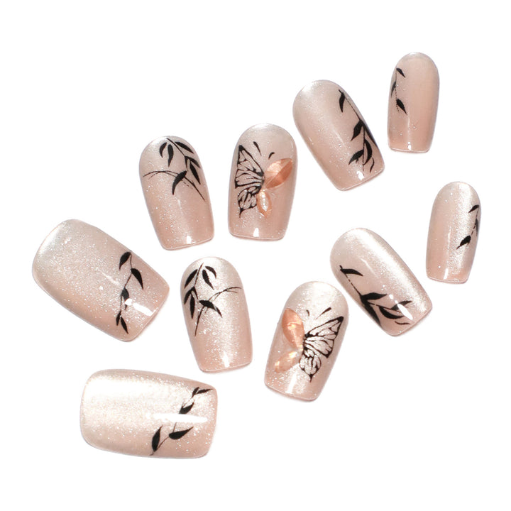 Artificial nail extensions with floral butterfly design Stornfield