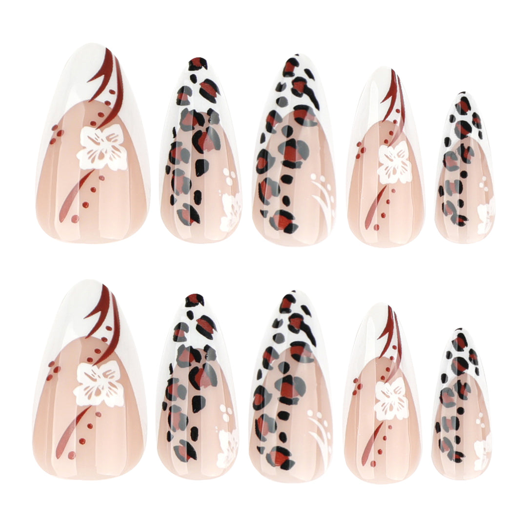 Artistic Stiletto Nails with Flower and Leopard Pattern Stornfield