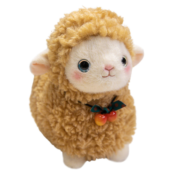 Curly Plush Lamb Comforter Toy with Embroidered Face and Decorative Bow Charm Stornfield