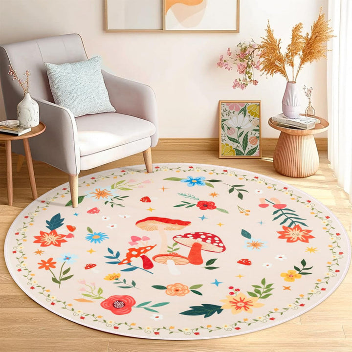 Floral-Themed Round Area Rug