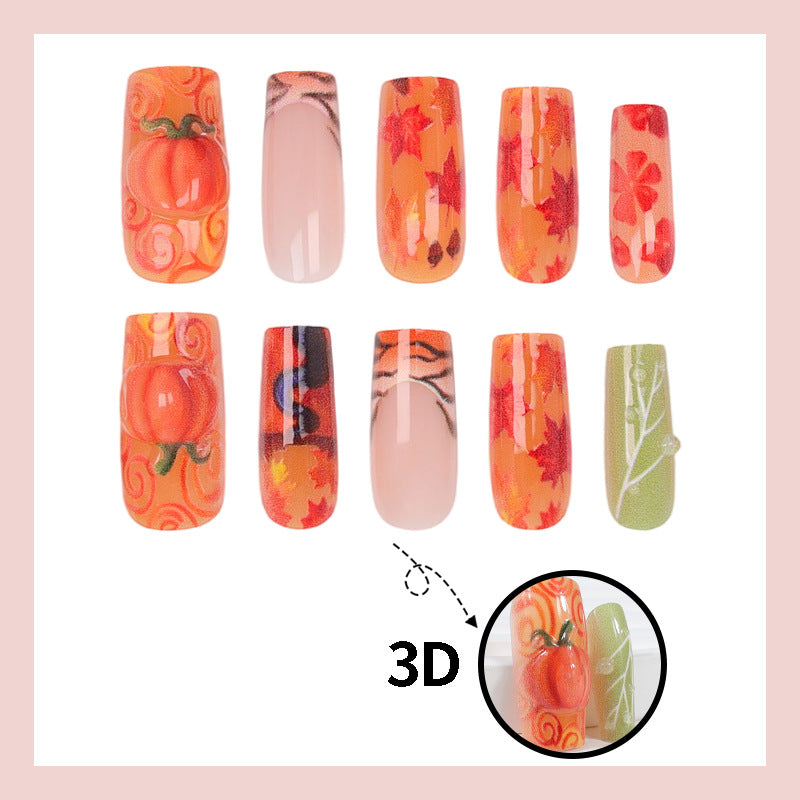 Artificial nail set with autumn motifs and creative 3D elements Stornfield