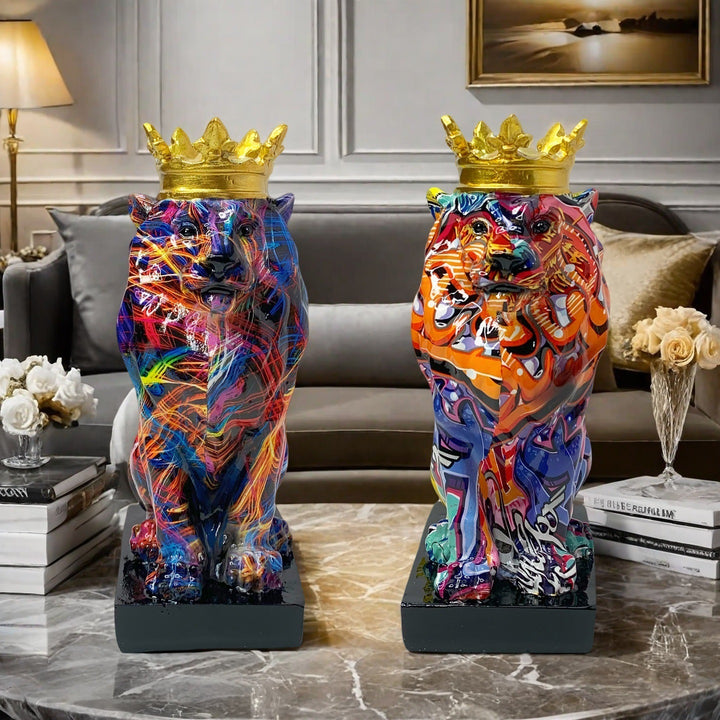 Colorful Lion Sculpture with Crown Stornfield