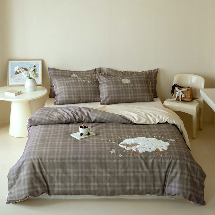 Whimsical Embroidered Cotton Duvet Cover Set with Reversible Back & Deep-Fit Corners