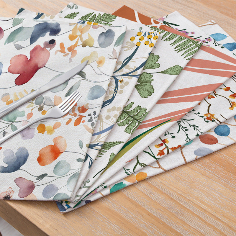 Botanical Printed Cotton-Linen Rectangular Dining Placemat with Non-Slip Backing