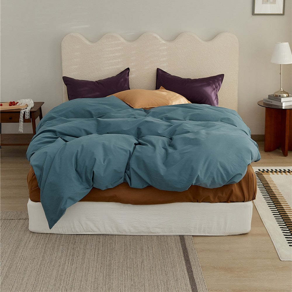 Reversible Two-Tone Cotton Sateen Duvet Cover Set with Deep-Pocket Fitted Sheet and Pillowcases