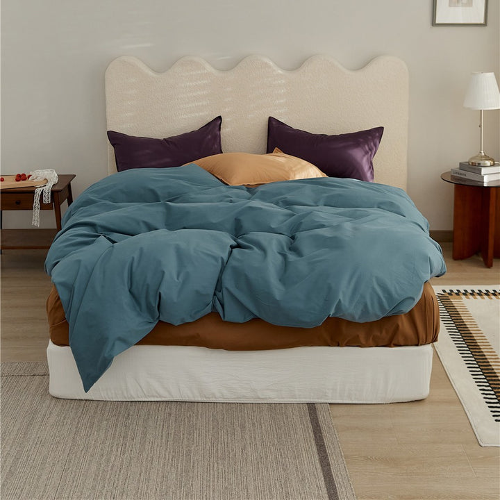 Reversible Two-Tone Cotton Sateen Duvet Cover Set with Deep-Pocket Fitted Sheet and Pillowcases