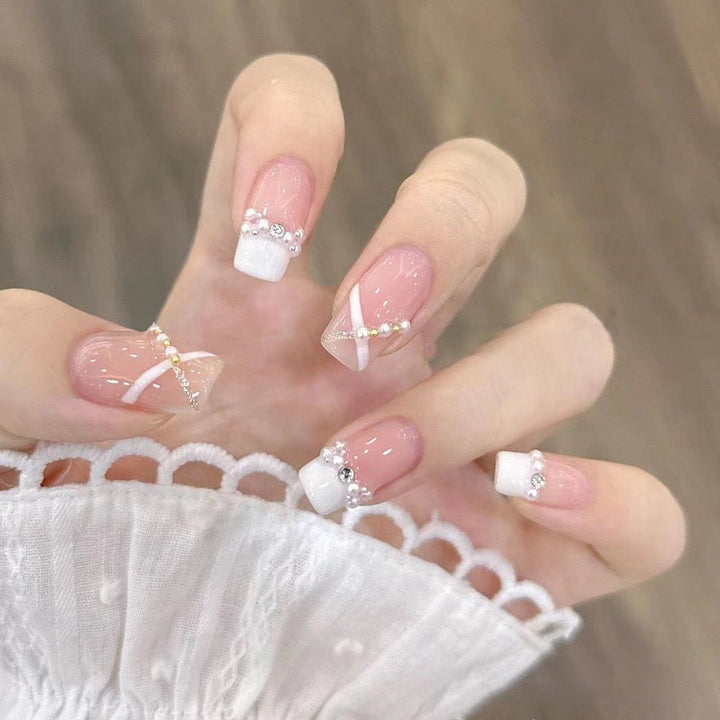 Elegant Crystal-Embellished Press-On Nail Set Stornfield