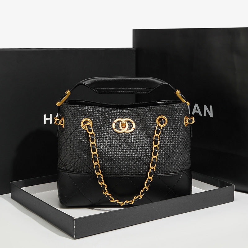 Stylish Chain-Trimmed Bucket Handbag
