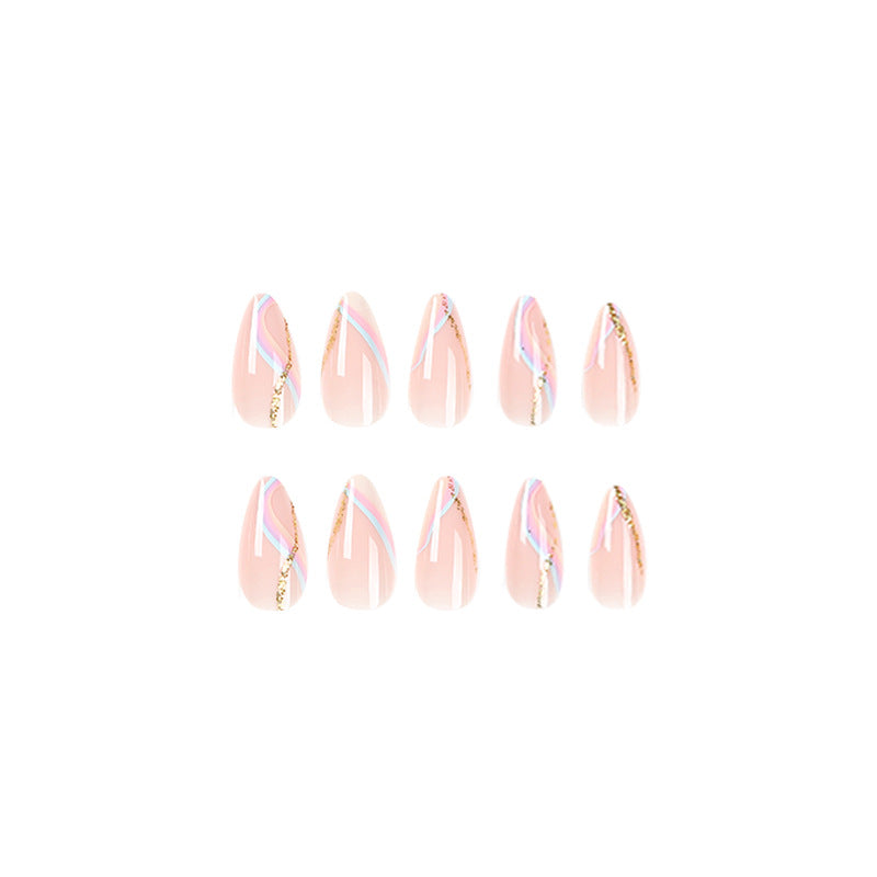 Artful Nail Extensions with Glamorous Gold Design Stornfield