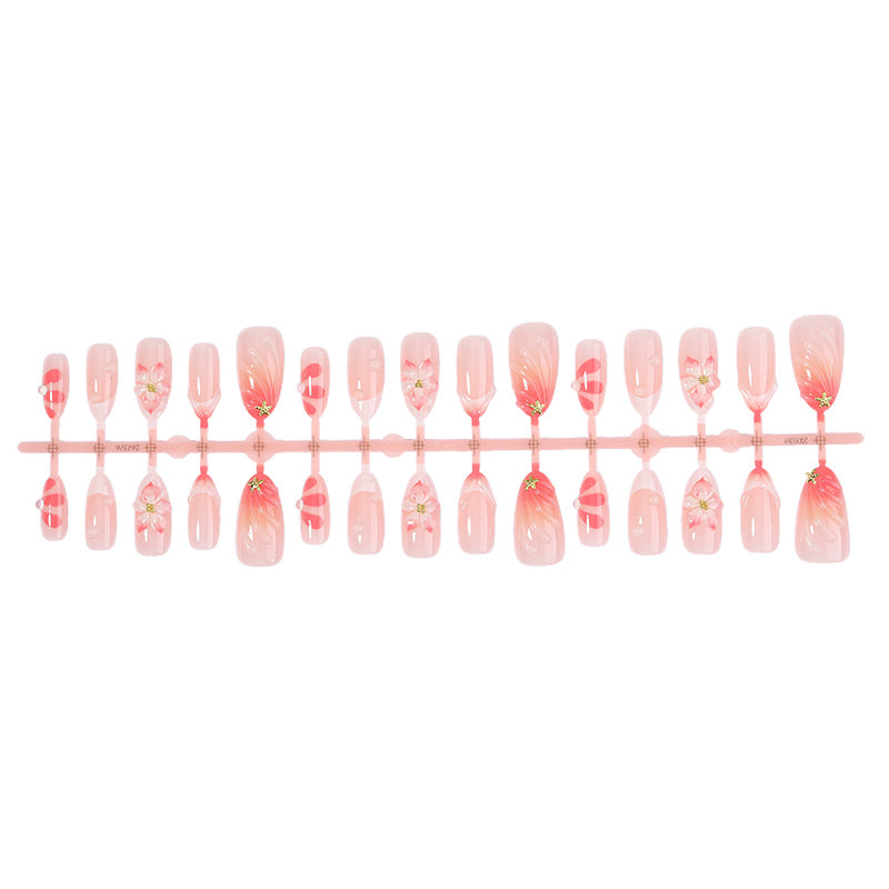 Artificial nail set with floral design and delicate gradient color Stornfield