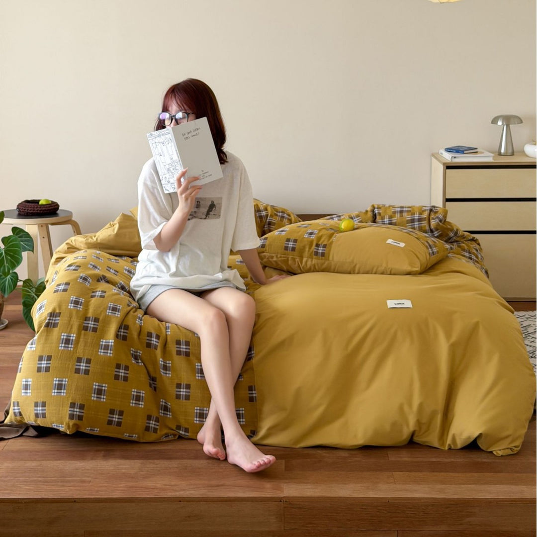 Reversible Plaid Patchwork Duvet Cover Set with Soft Brushed Microfiber