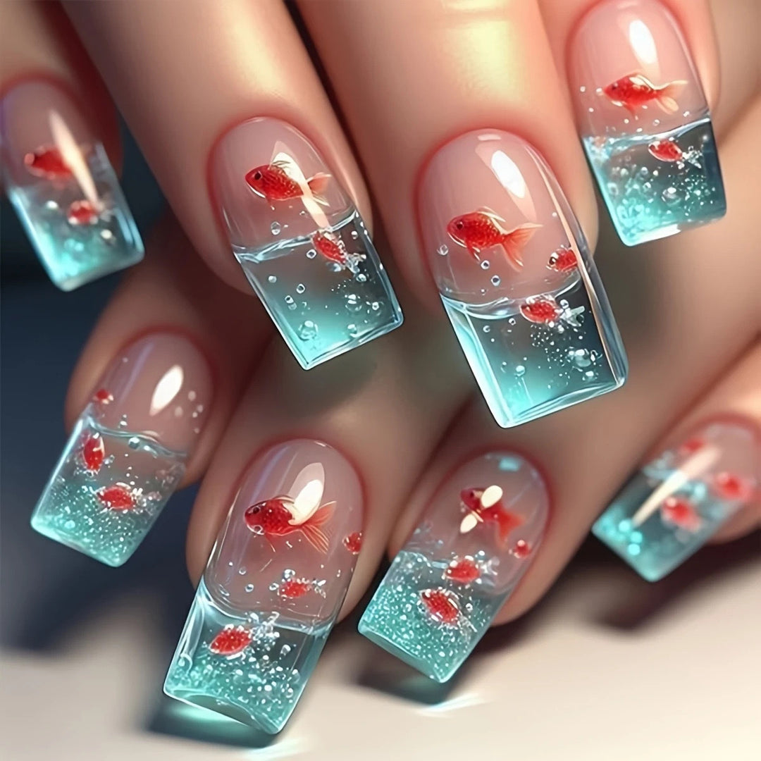 Artifical nails with maritime goldfish design Stornfield