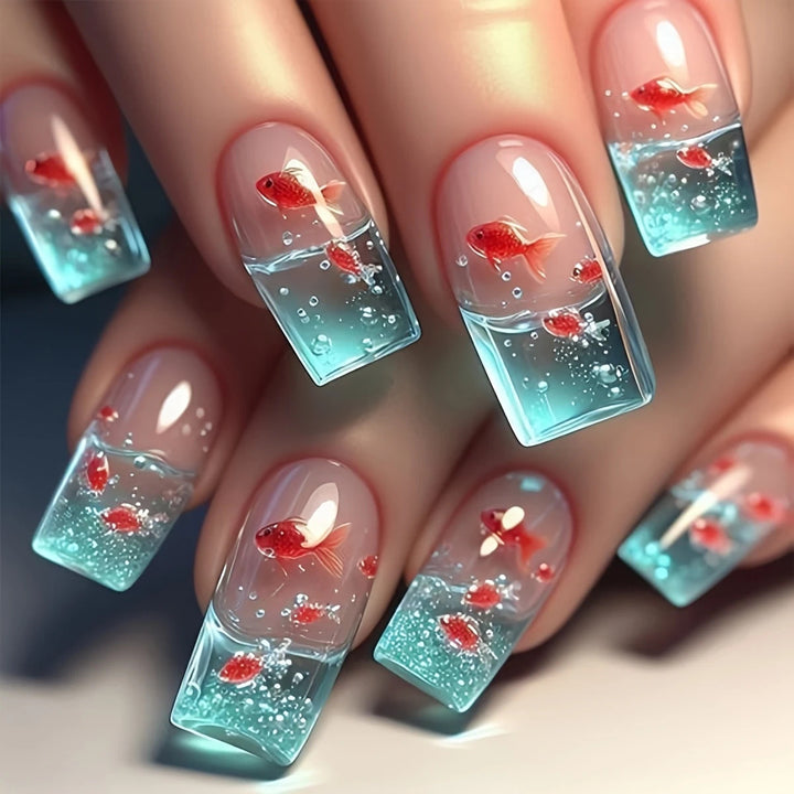Artifical nails with maritime goldfish design Stornfield