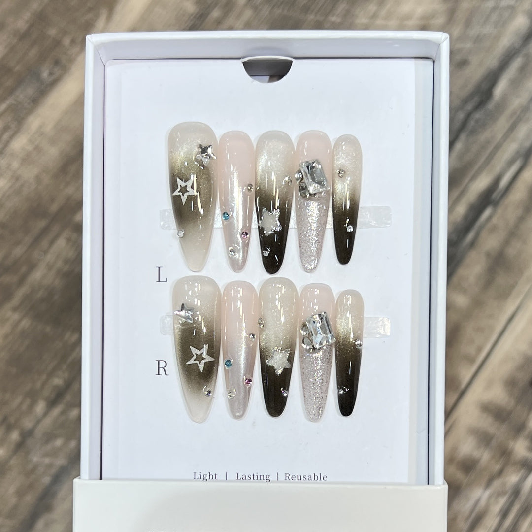 Artistic Stiletto Press-On Nail Set with Decorative Rhinestones Stornfield