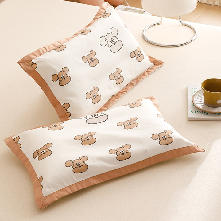 Kids Cotton Pillowcase Set Nautical Whale Print with Blue Contrast Border
