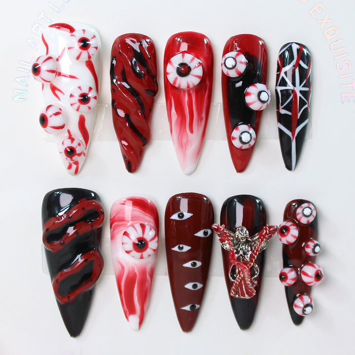Halloween Fake Nail Set with Creepy Eyes and Snake Designs Stornfield