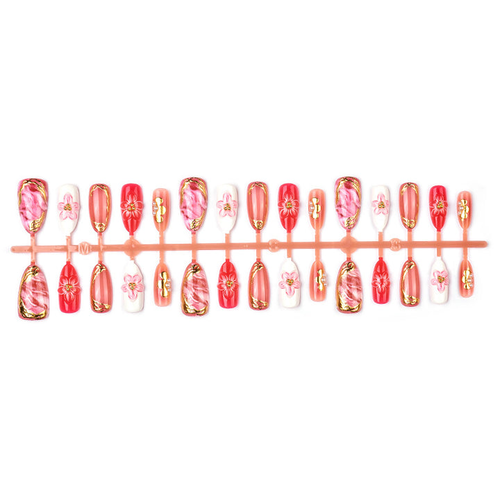Elegant Floral and Metallic Press-On Nail Art Set Stornfield