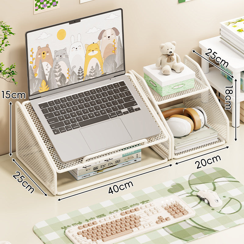Mesh Metal Multi-Compartment Laptop Riser with Slanted Accessory Bins