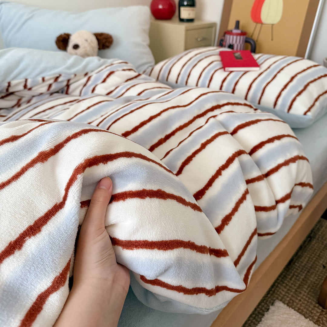 Plush Reversible Striped Cozy Duvet Comforter & Pillow Sham Set
