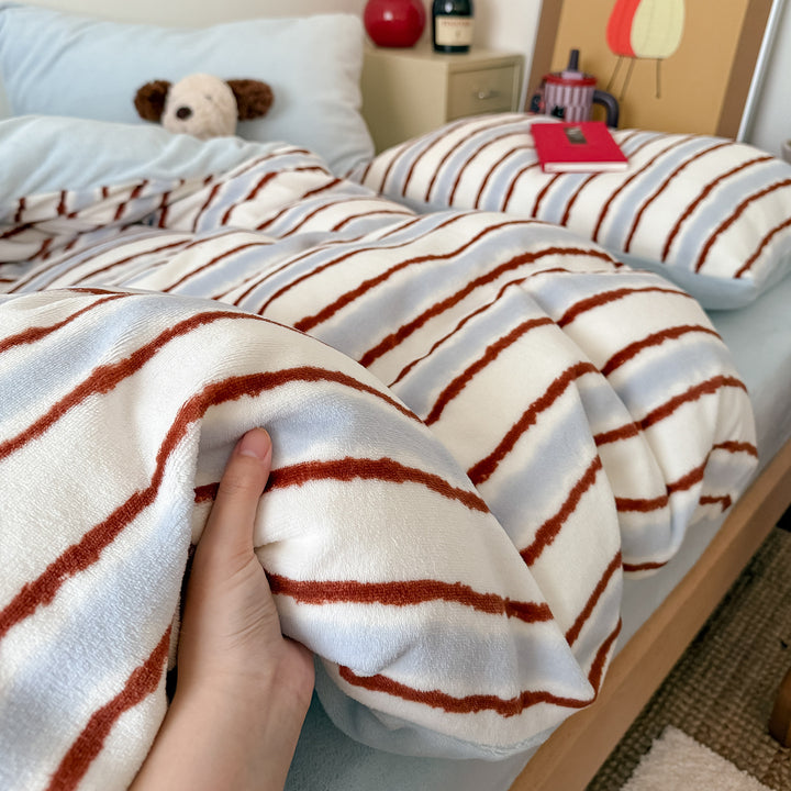 Plush Reversible Striped Cozy Duvet Comforter & Pillow Sham Set