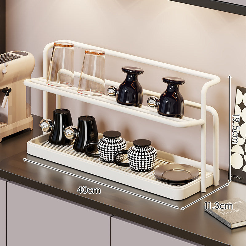 Double-Tier Countertop Coffee Mug and Dish Drying Rack with Removable Drip Tray
