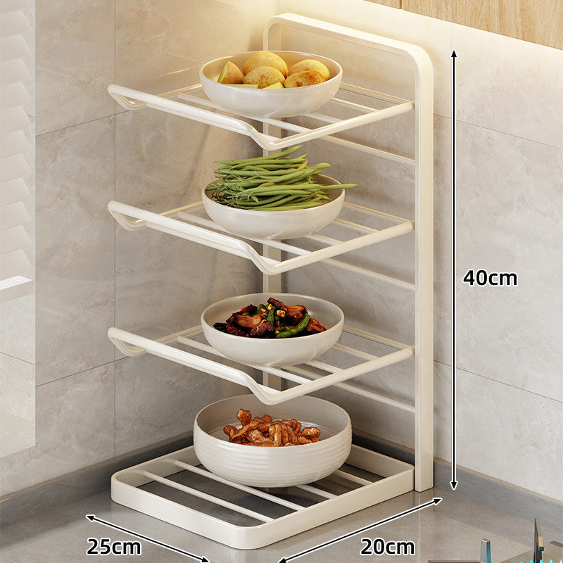Four-Tier Swing-Out Kitchen Bowl Storage Rack Vertical Countertop Organizer