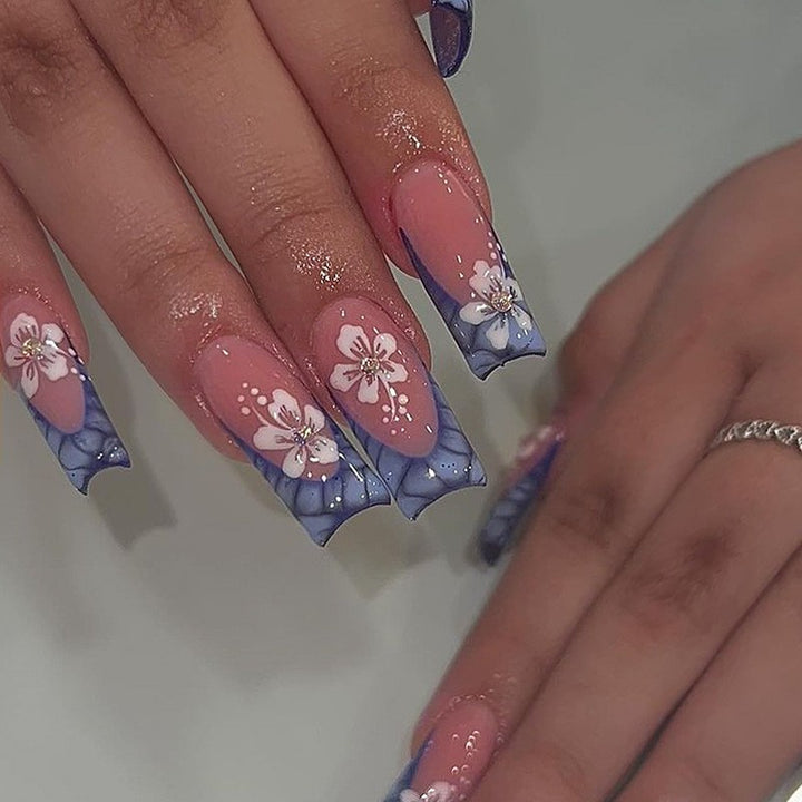 Decorative Floral Press-On Nail Art Set with 3D Flower Accents Stornfield