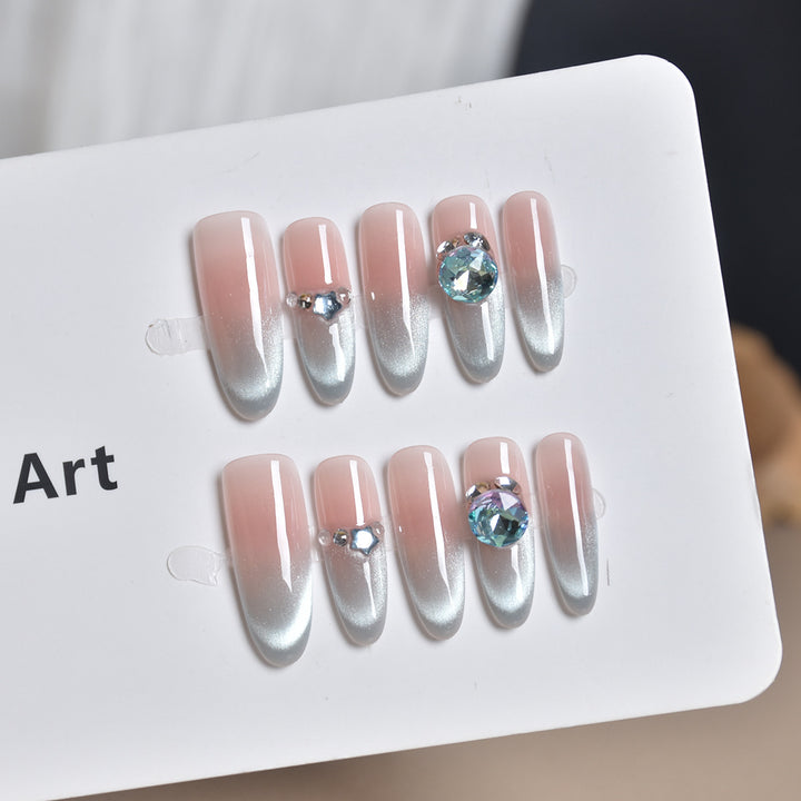 Premium Glossy Nail Extensions with Rhinestone Detail Stornfield