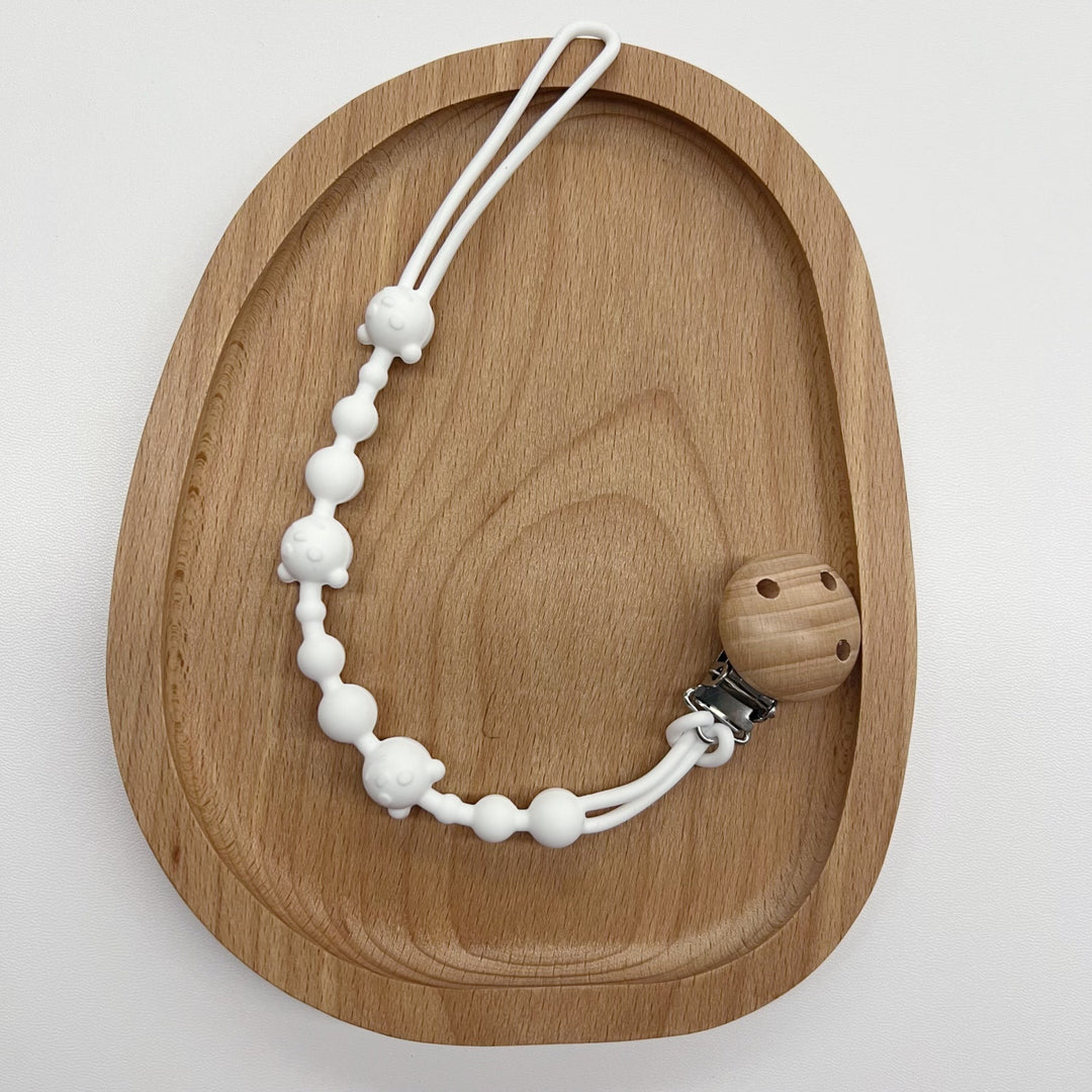 Baby Silicone Bead Teething Pacifier Clip with Wooden Safety Clip