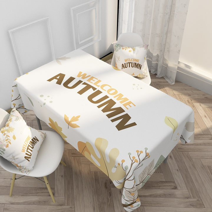 Decorative Cotton-Linen Tablecloth with Fox and Botanical Print, Stain-Resistant Dining Table Cover