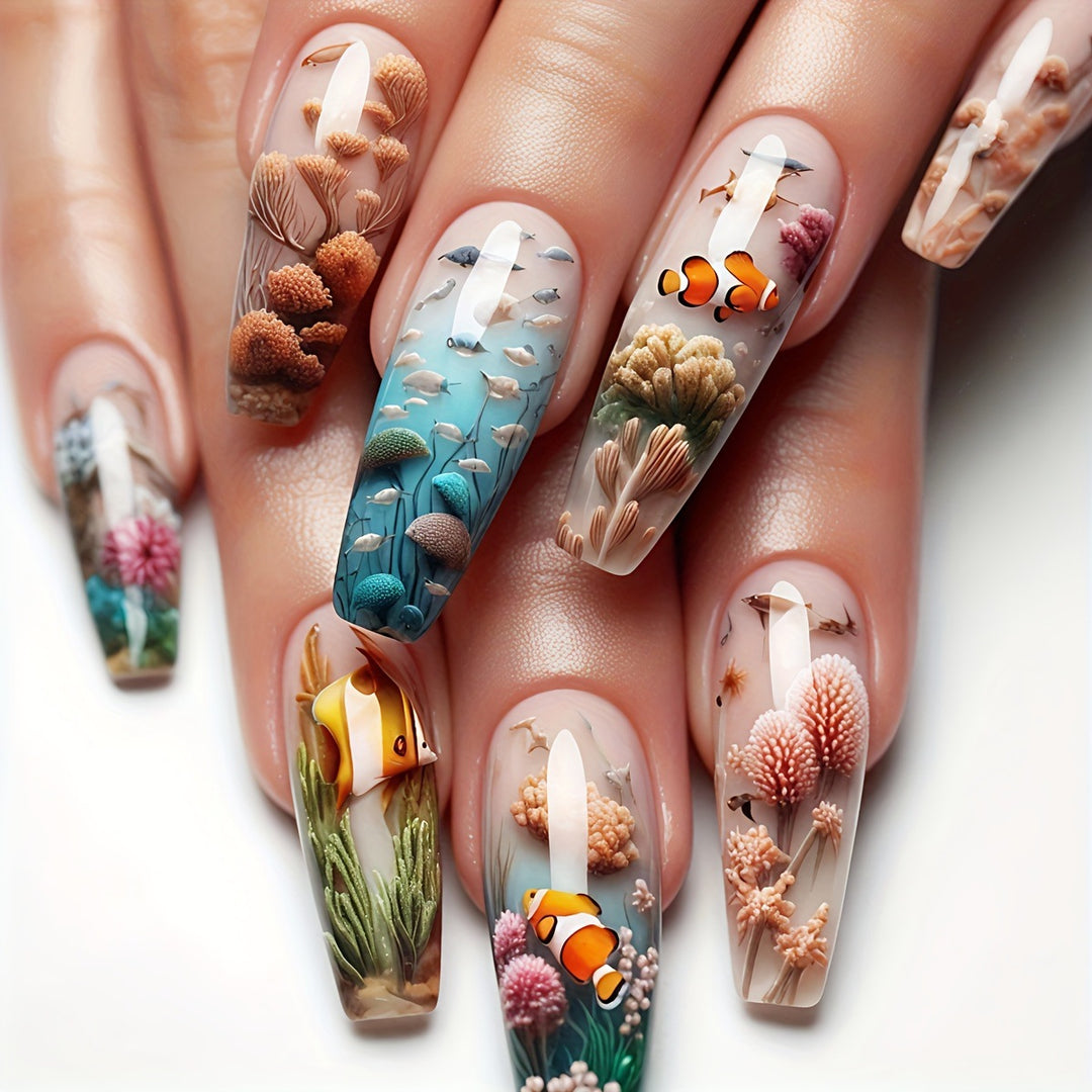 Artificial nails with maritime underwater motif Stornfield