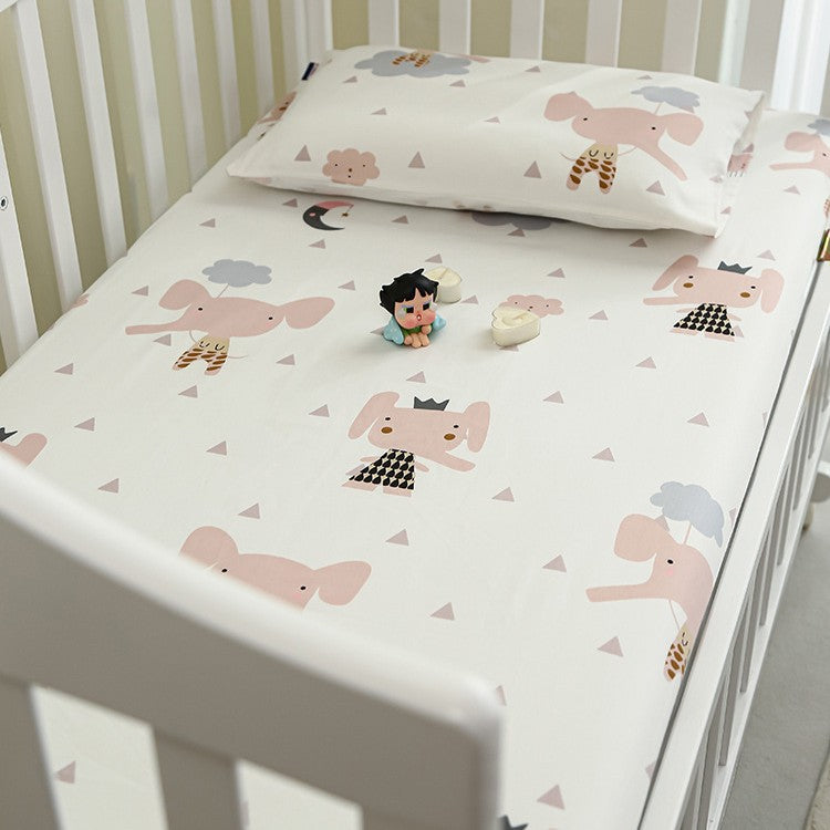 Baby Fitted Sheet Set for Crib with Elephant Print made of Breathable Muslin