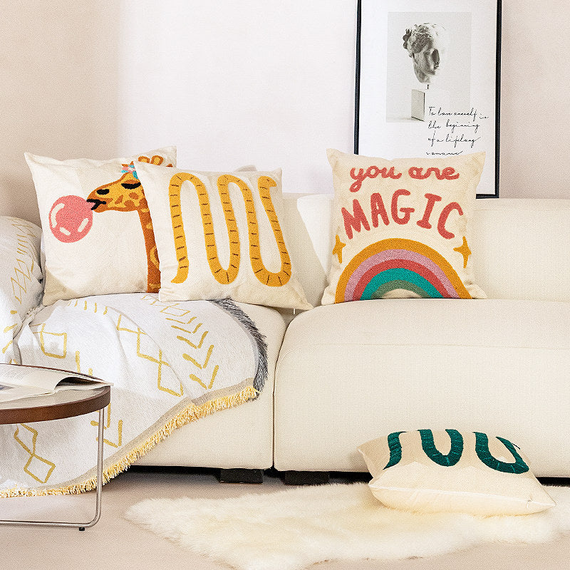 Cushion cover made of cotton-linen with hand-tufted wave pattern and concealed zipper Stornfield