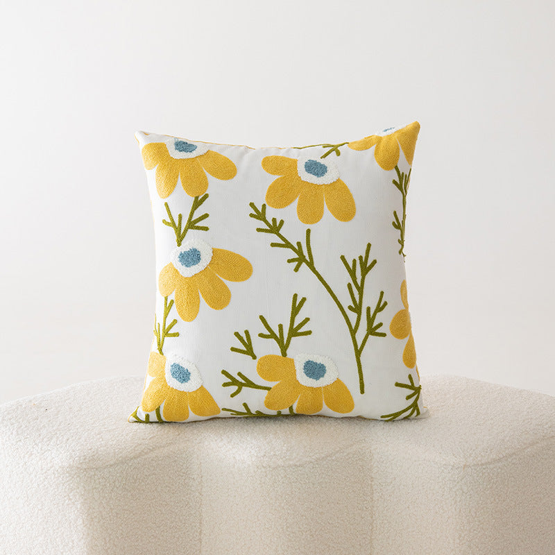 Embroidered Botanical Throw Pillow Cover