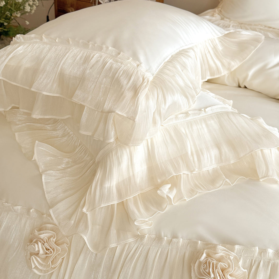 Romantic Layered Chiffon Pleated Duvet Cover & Ruffle Sham Set