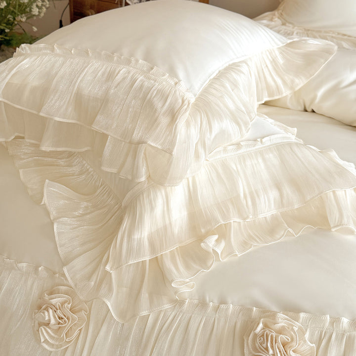 Romantic Layered Chiffon Pleated Duvet Cover & Ruffle Sham Set