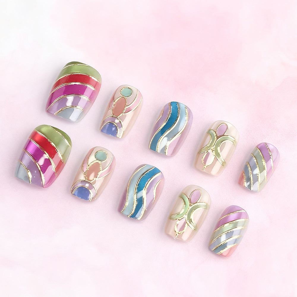 Artistic Press-On Nail Set with Gold Accents Stornfield