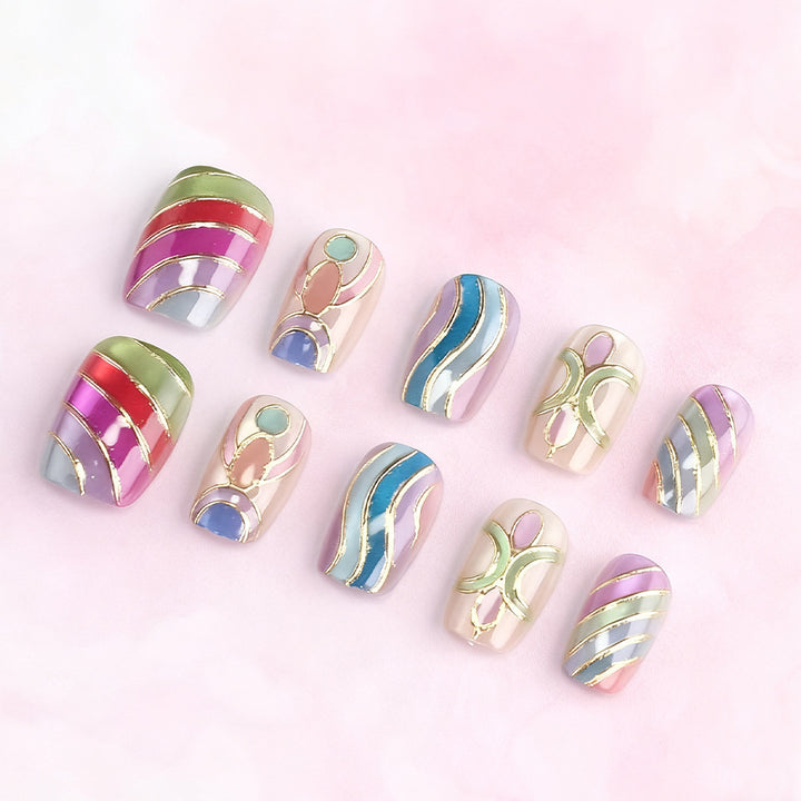 Artistic Press-On Nail Set with Gold Accents Stornfield