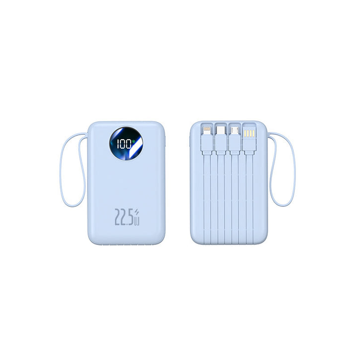 Portable power bank with integrated digital capacity display and flexible cable management Stornfield