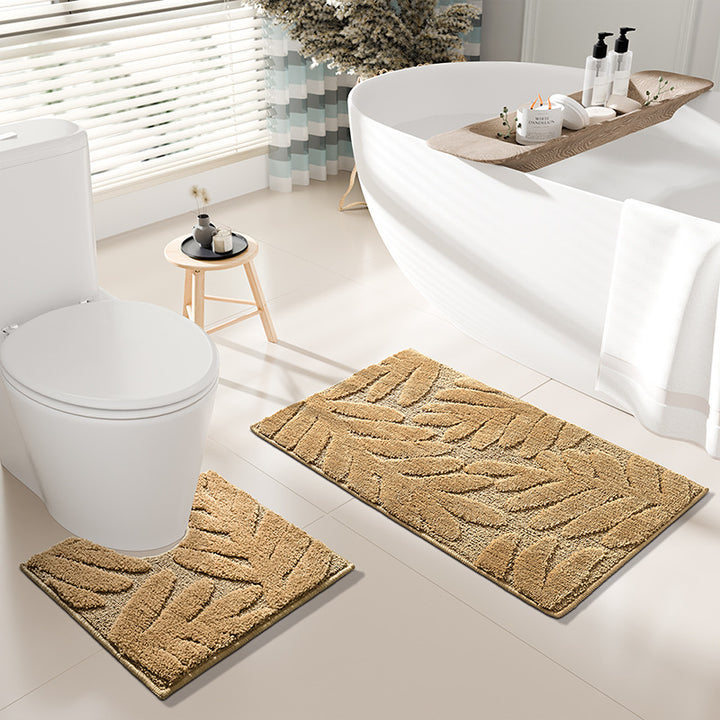 Leaf-Embossed Bath Mat Set