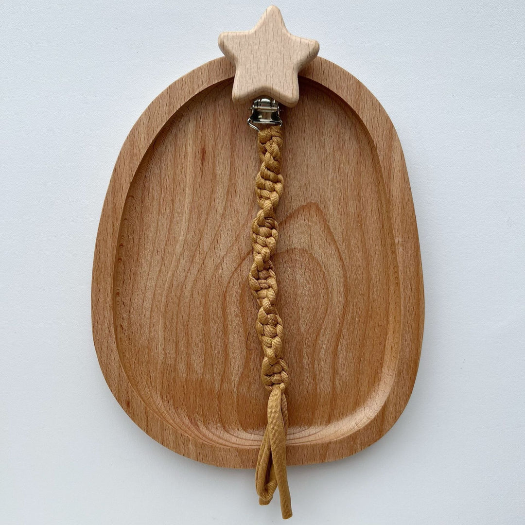 Braided Cotton Pacifier Leash with Wooden Star Safety Clamp